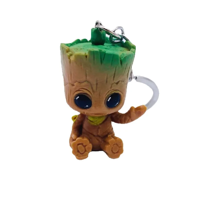 Llaveros de Marvel Groot, decoración de figuras de acción de Anime, juguete bonito, figuras Q, bolsa para llaves de coche, modelos de decoración, regalos de cumpleaños