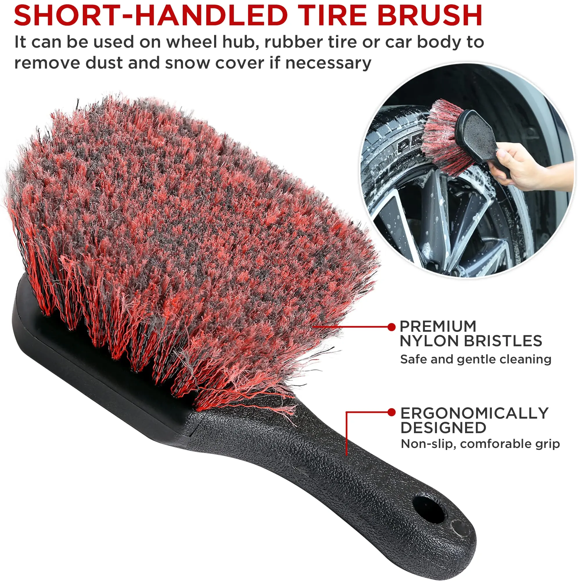 UNTIOR Wheel Tire Brush Set Long Soft Bristle Detail Brushes Microfiber Cleaning Cloth for Cleaning Wheel Car Detailing Kit