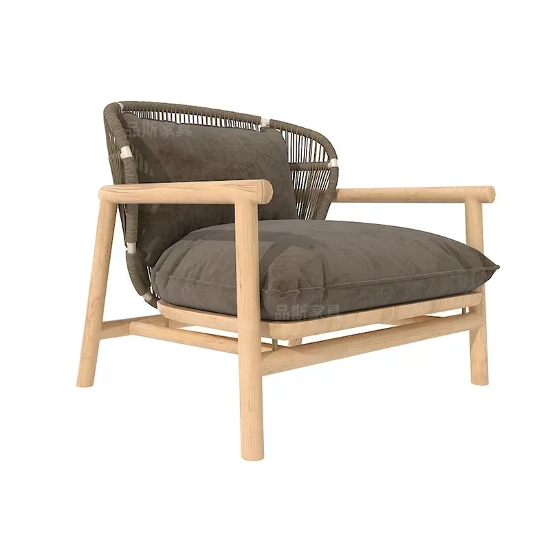 Combination Rattan Chair Outdoor Courtyard Balcony Leisure Rattan Single Solid Wood Sofa Chair Small Apartment Garden