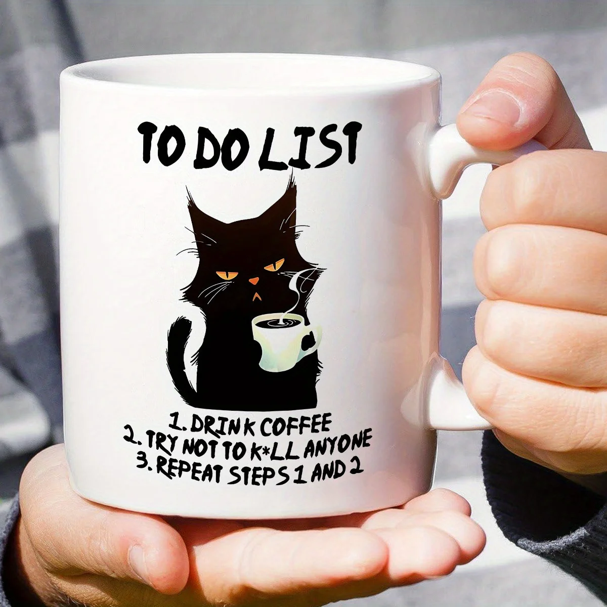 To Do List Mug: Funny Black Cat Design - Perfect Gift for Coffee Lovers and Humor Enthusiasts, Unique and Cozy