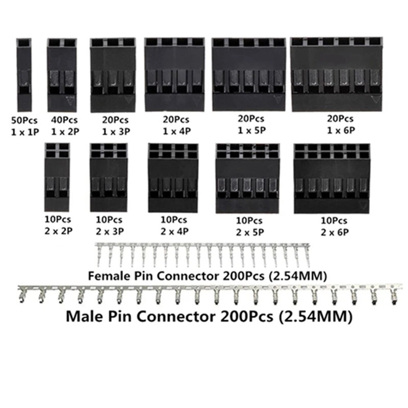 620Pcs Dupont Connector 2.54Mm,Dupont Cable Jumper Wire Pin Header Housing Kit,Male Crimp Pins+Female Pin Connector