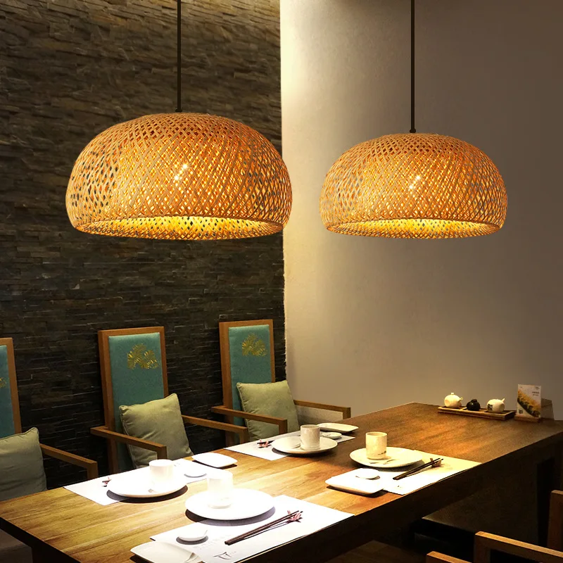 Chinese Classical Bamboo Ceiling chandelier Natural Rattan Wicker Restaurant pendant lamp Hand-Woven Hanging Light House