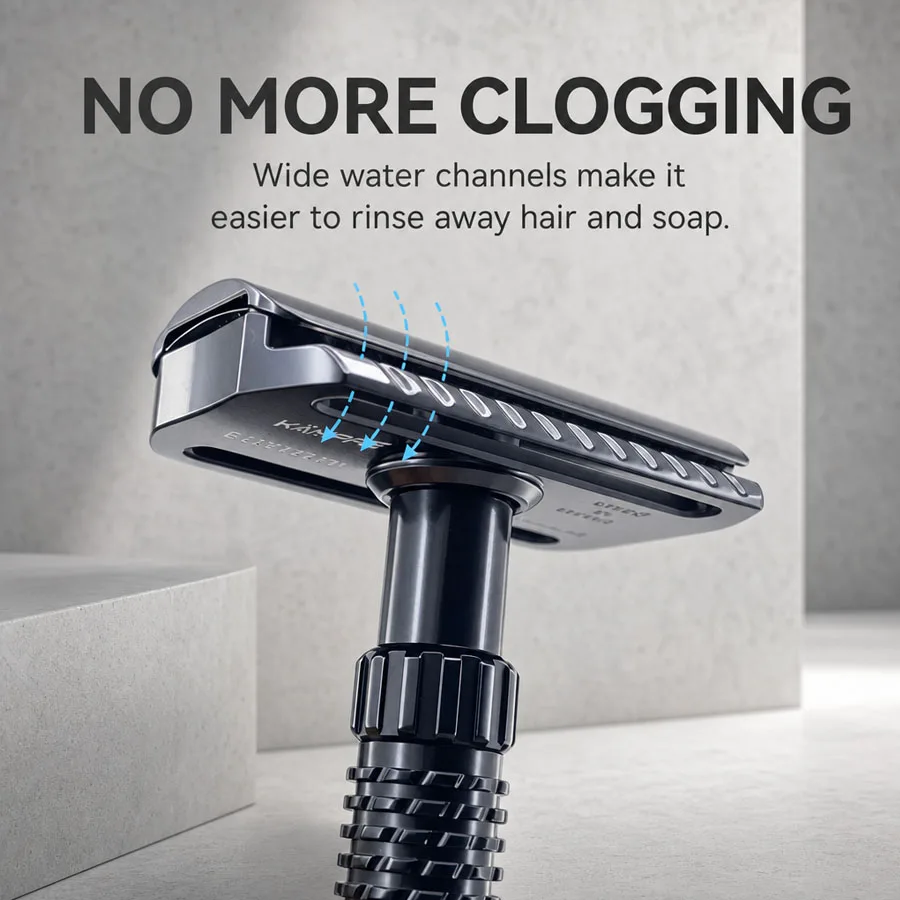 KAMPFE Aluminum Alloy Double Edge Safety Razor with 3 Replaceable Plates Adjustable Shaving Levels Manual Beard Razor for Men