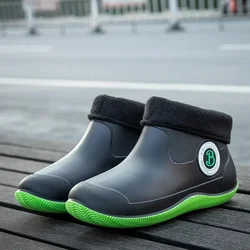 Outdoor fishing wear-resistant casual rubber shoes all-in-one kitchen waterproof cotton work shoes Men's rain boots non-slip