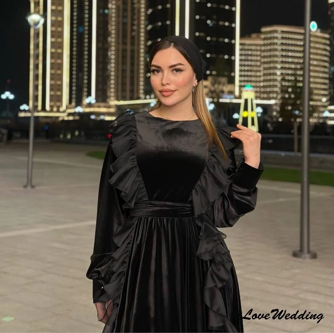 エレガントな長袖プロムドレス 2025 ラッフルフォーマルウェディングパーティードレス 女性ゲスト用 Aラインプリーツイブニングドレス カスタマイズ可能