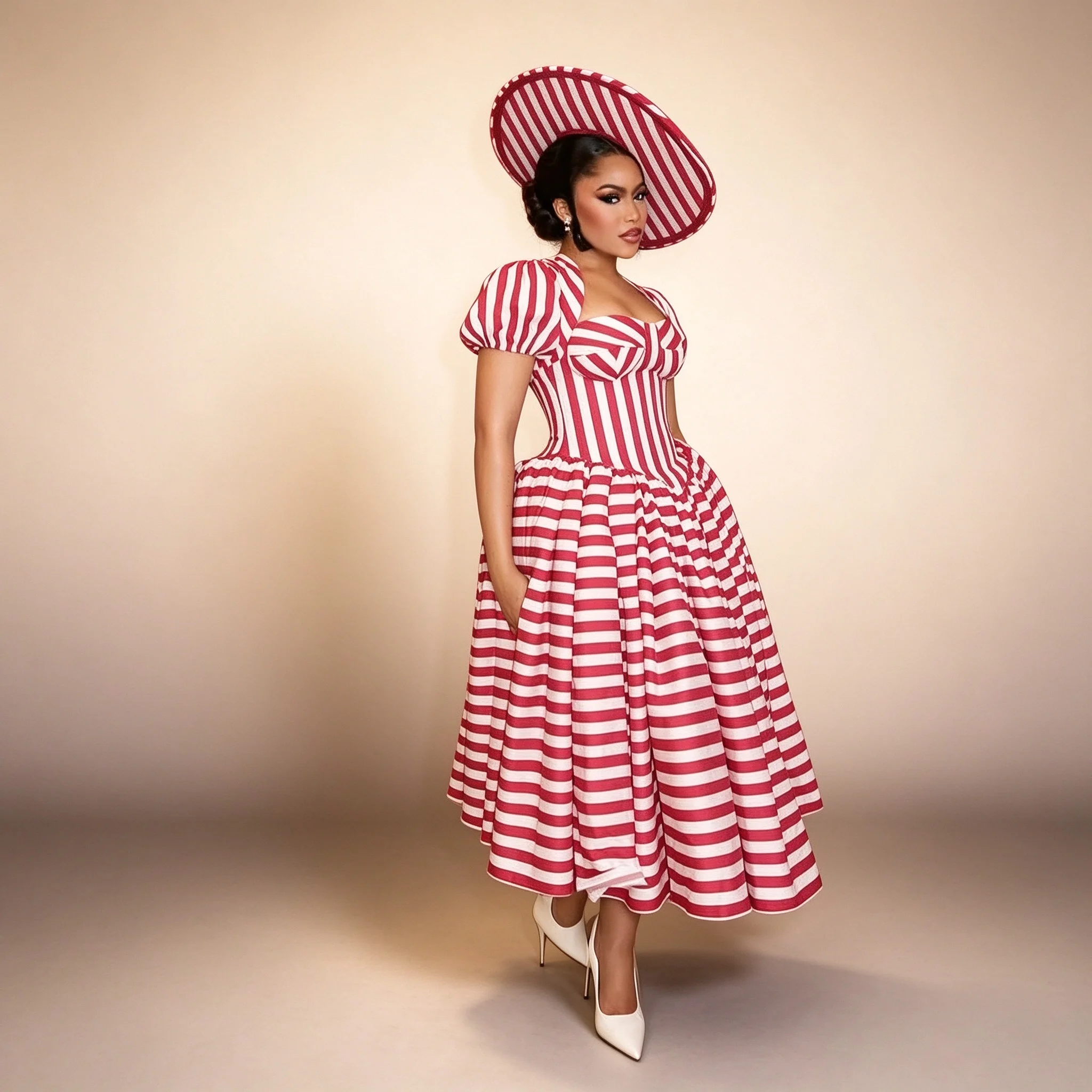 Pink Striped Women Dresses Sweetheart Shoulder Covered Long Dress To Photoshoots Custom Made Elegance Prom Gowns Draped
