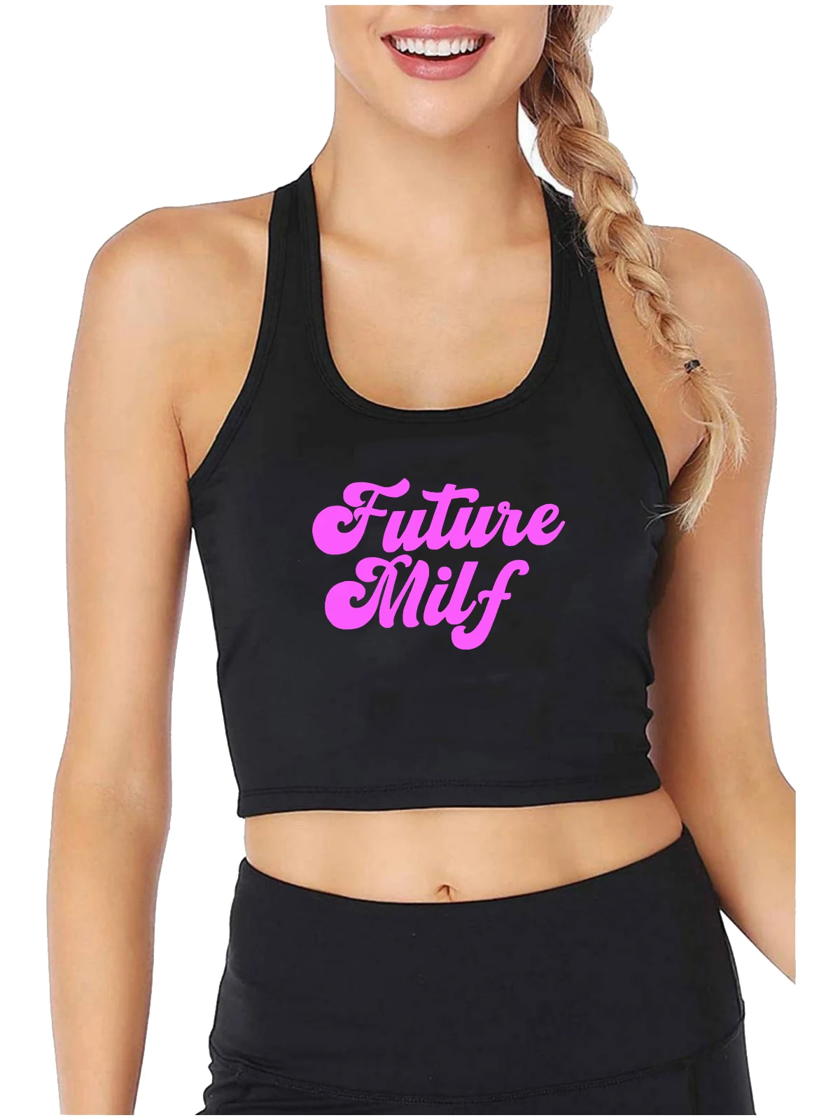 Future Milf Design Cotton Sexy Slim Fit Crop Top Hotwife Humor Fun Flirting Style Tank Tops Swinger Naughty Workout Camisole