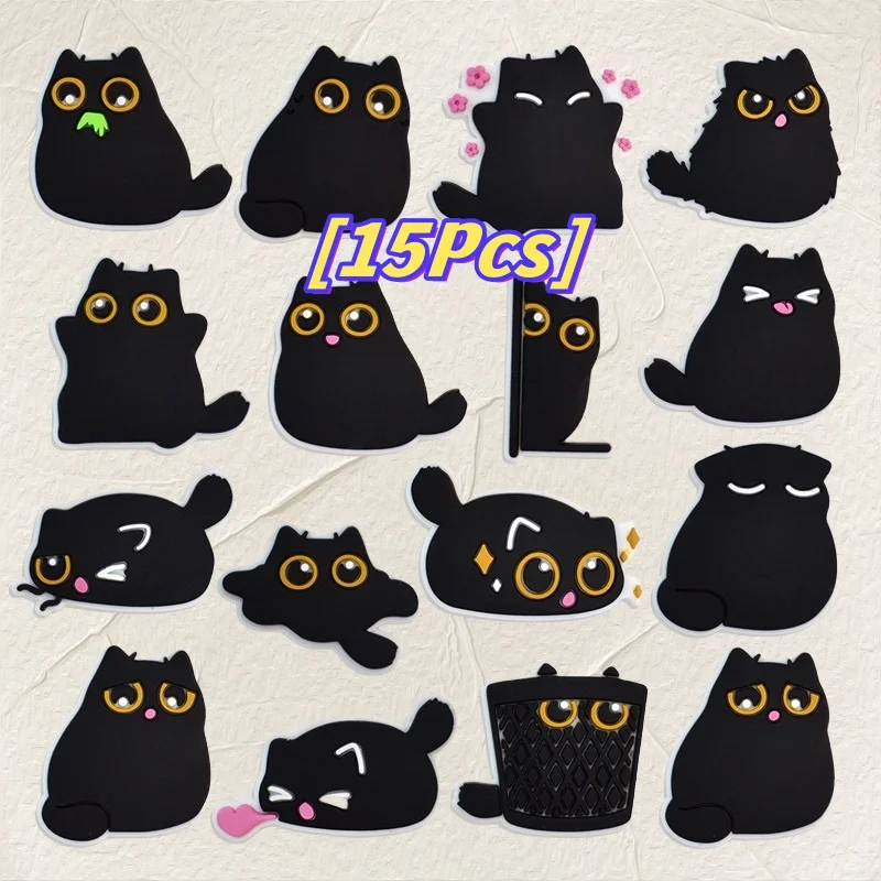 15Pcs Cat Pin Shoes Sphinx Black Cat Cute Shoes Glamour Ladies Girls Children's Sandals Accessory Buckle Decoration