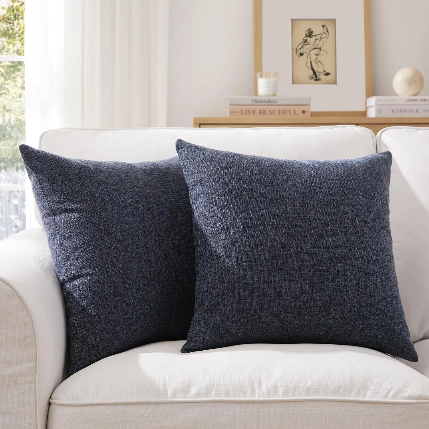 Packung mit 2 einfarbigen dekorativen Leinen-Kissenbezügen, einfach, bequem und weich, zur Dekoration von Sofa, Wohnzimmer und Schlafzimmer – Detail 12