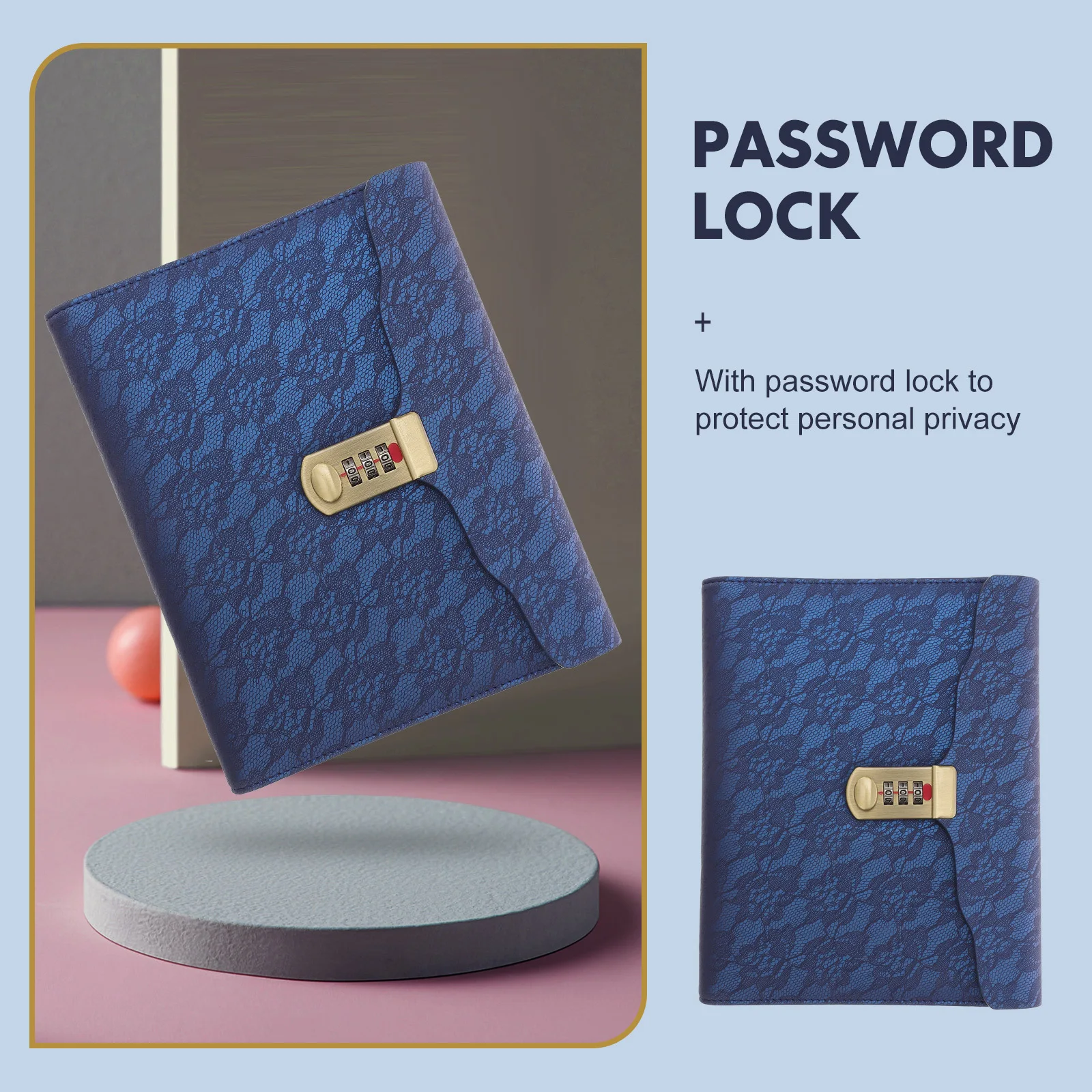 PU A5 Password Notepad Business Notebook Lockable Combination Lock Diary Portable Waterproof Secret Locking Journal