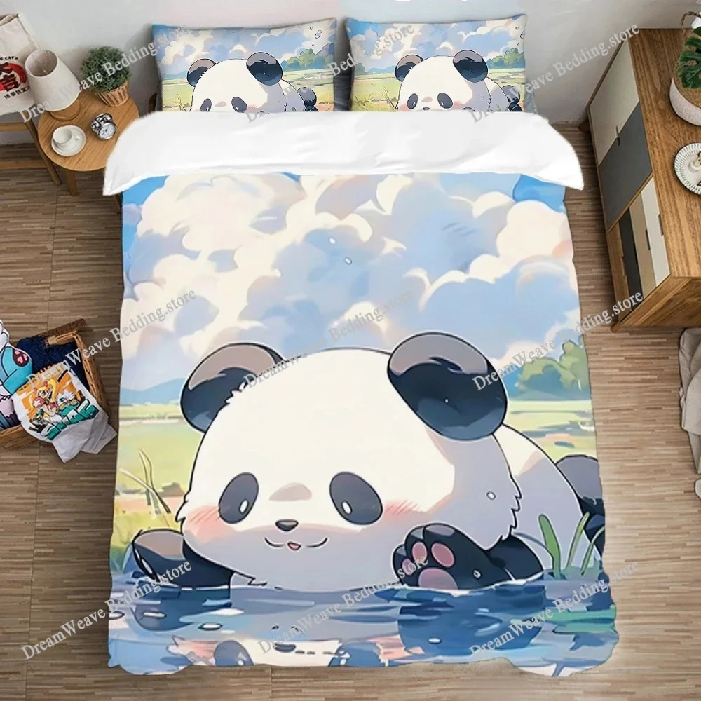 

Quilt Cover Set Art Bedding Set Double Size Duvet Covers Queen Bed Comforter Sets Fashion Pillowcase Panda Cute Kawaii Linen