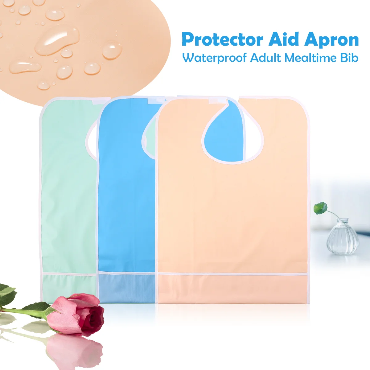 Waterproof Bib Adult Mealtime Protector Aid Apron with Snap Fastener Mattress Toppers