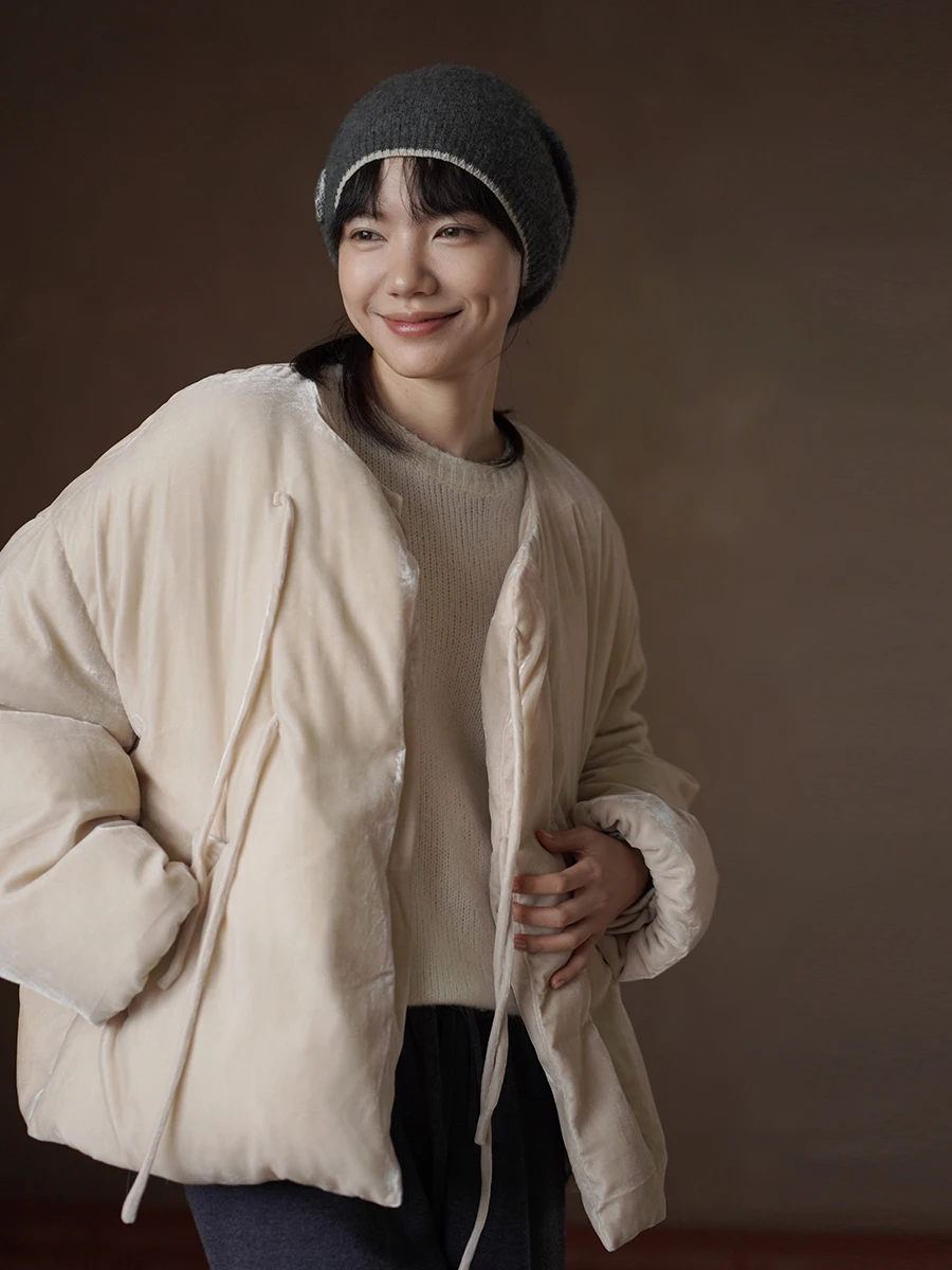 

Hacikis Miss Soft Cloud Velvet Du down Jaet Women's Loose Fit New Chinese Sle New National Stand 90 White Du Feather