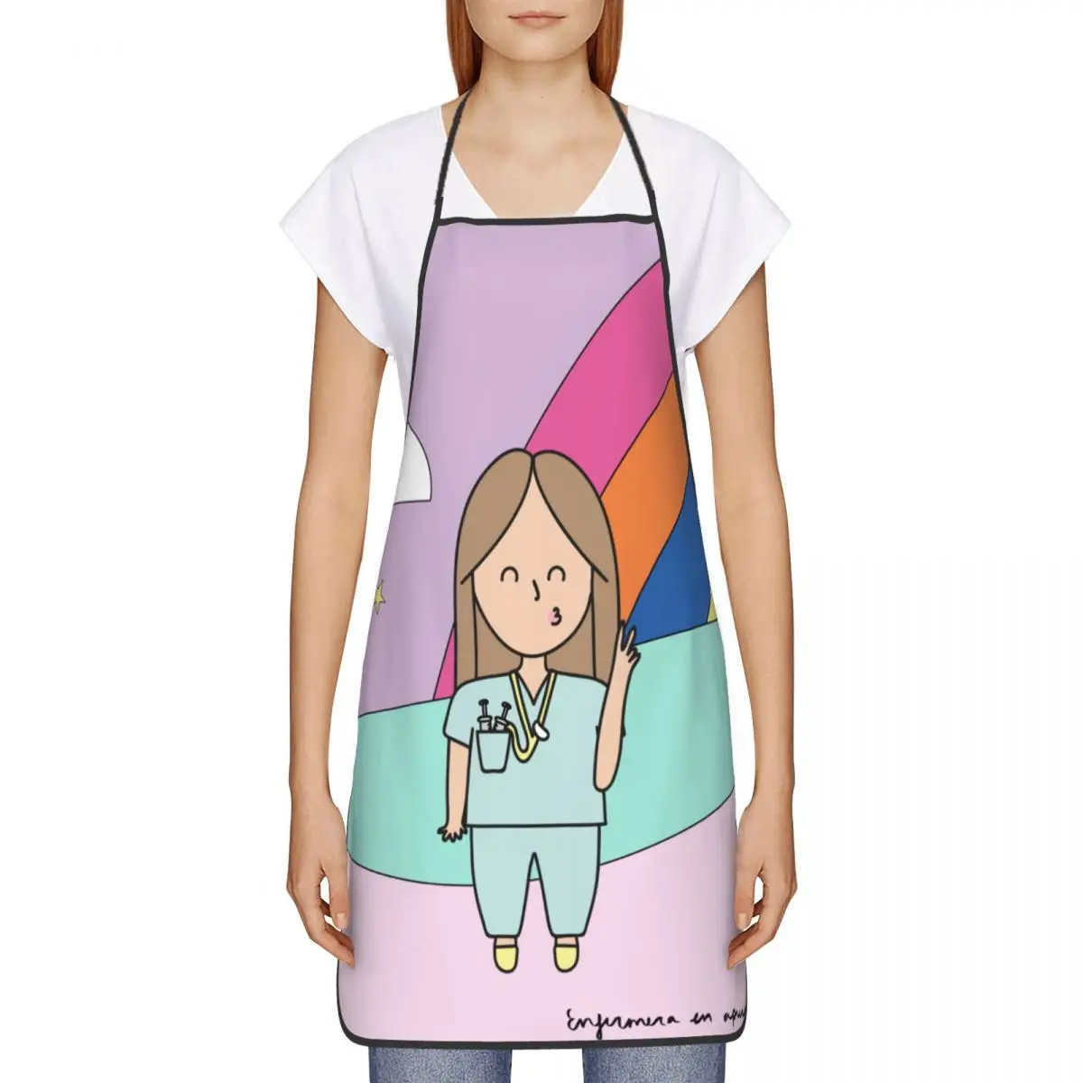 Cartoon Doctor Nurse Printed Apron for Women Men Unisex Bib Kitchen Cooking Tablier Cuisine Chef Baking