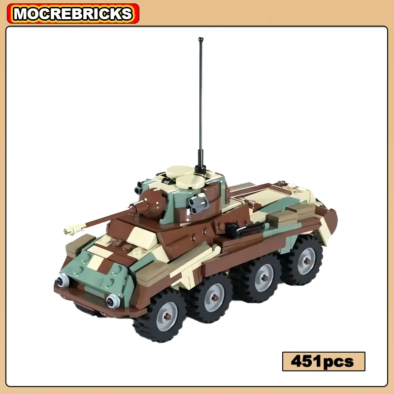 

WW2 High-tech Main Gun Armored Vehicle Sd.Kfz. 234 Military Battle Tank Chariot Building Blocks Model Creative Kid's Bricks Toys