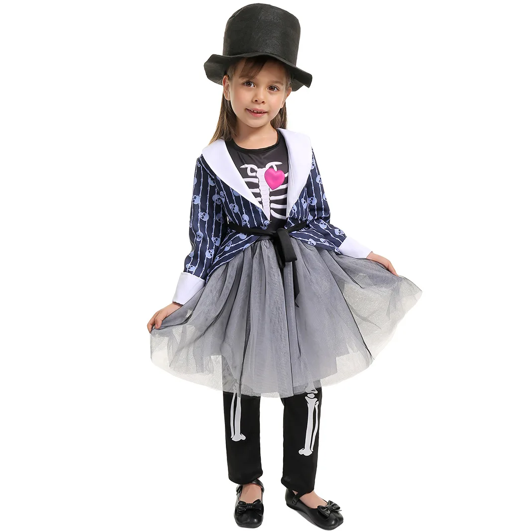 Disfraz de Halloween para niños y niñas, traje de abrigo de esqueleto, bruja divertida, vestido de fiesta de vacaciones, ropa de actuación en escenario