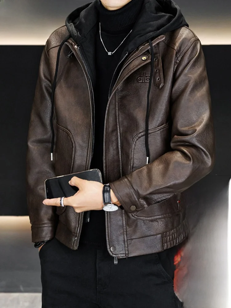 

Мужская кожаная куртка-обманка премиум-класса с эффектом двухслойности, теплая, ветрозащитная, утолщенная, приталенного кроя, повседневная, глянцевая, с блестящей поверхностью