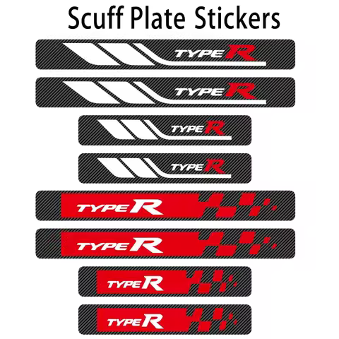 4/8PCS Scuff Plate Carbon Fiber Car Door Threshold Pedal Stickers For Type R Car Accessories
