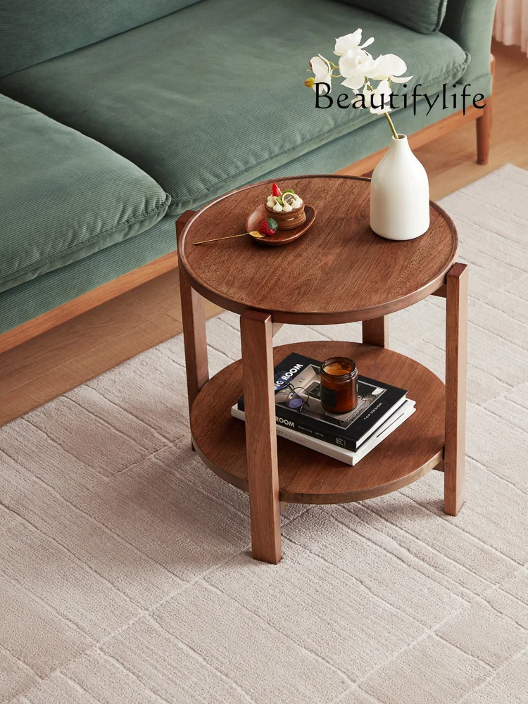 Nordic Retro Solid Wood Side Table Italian Minimalist round Small Coffee Table Modern Living Room Simple Home Corner Table