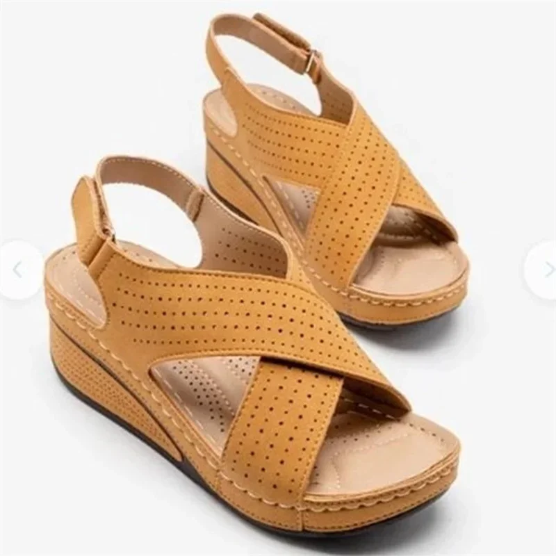 Women Sandals Summer 2024 Hollow Wedges Sandals Female Casual Plus Size 44 Shoes of Women Socofy Retro Sandalis Woman