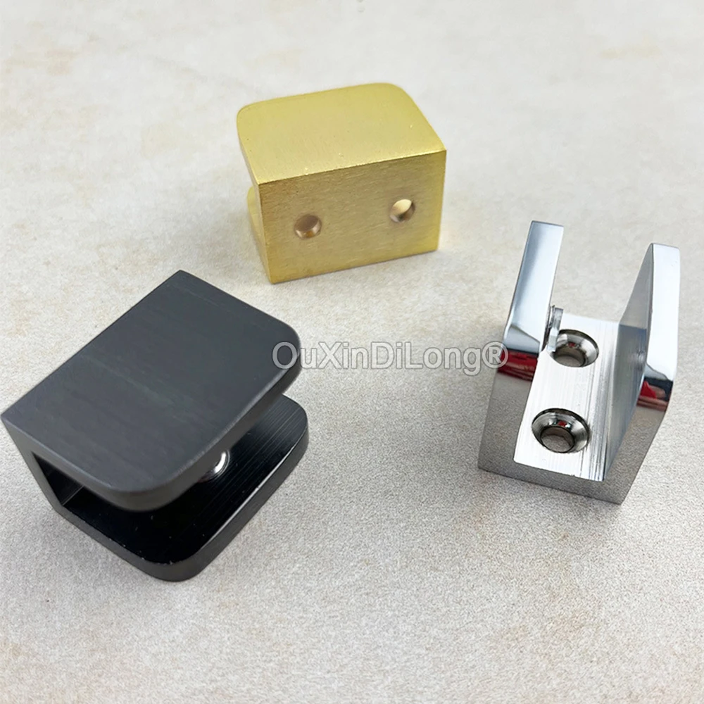 10PCS Shower Door Clip Holder Brass Glass Clamp Fixed Shelf Bracket Support U-Clamp No-Drill-On-Glass for 5~12mm Glass FG1230