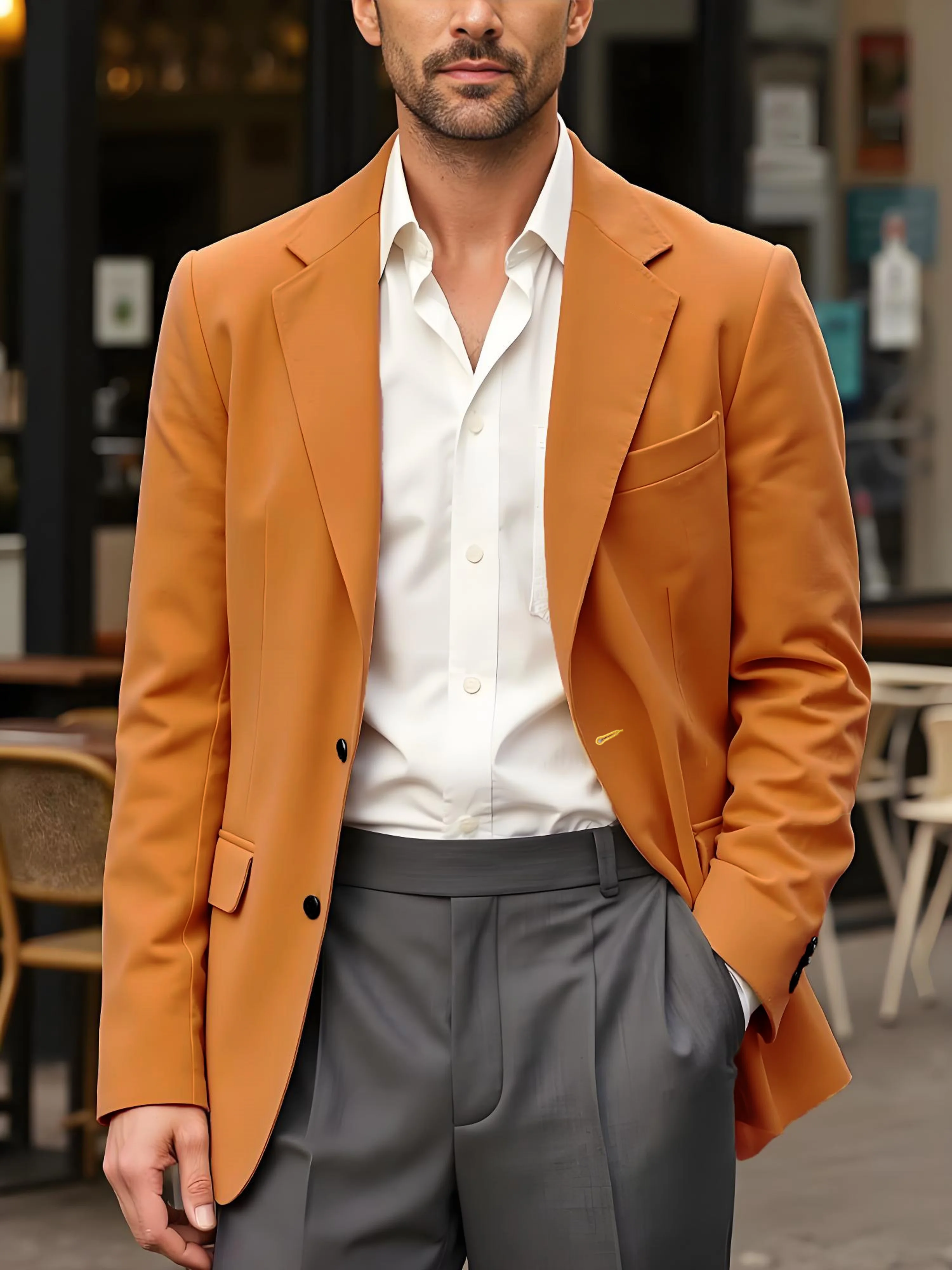 

Men's solid color two-button multi-pocket long-sleeved suit jacket, business suit for men, casual menswear