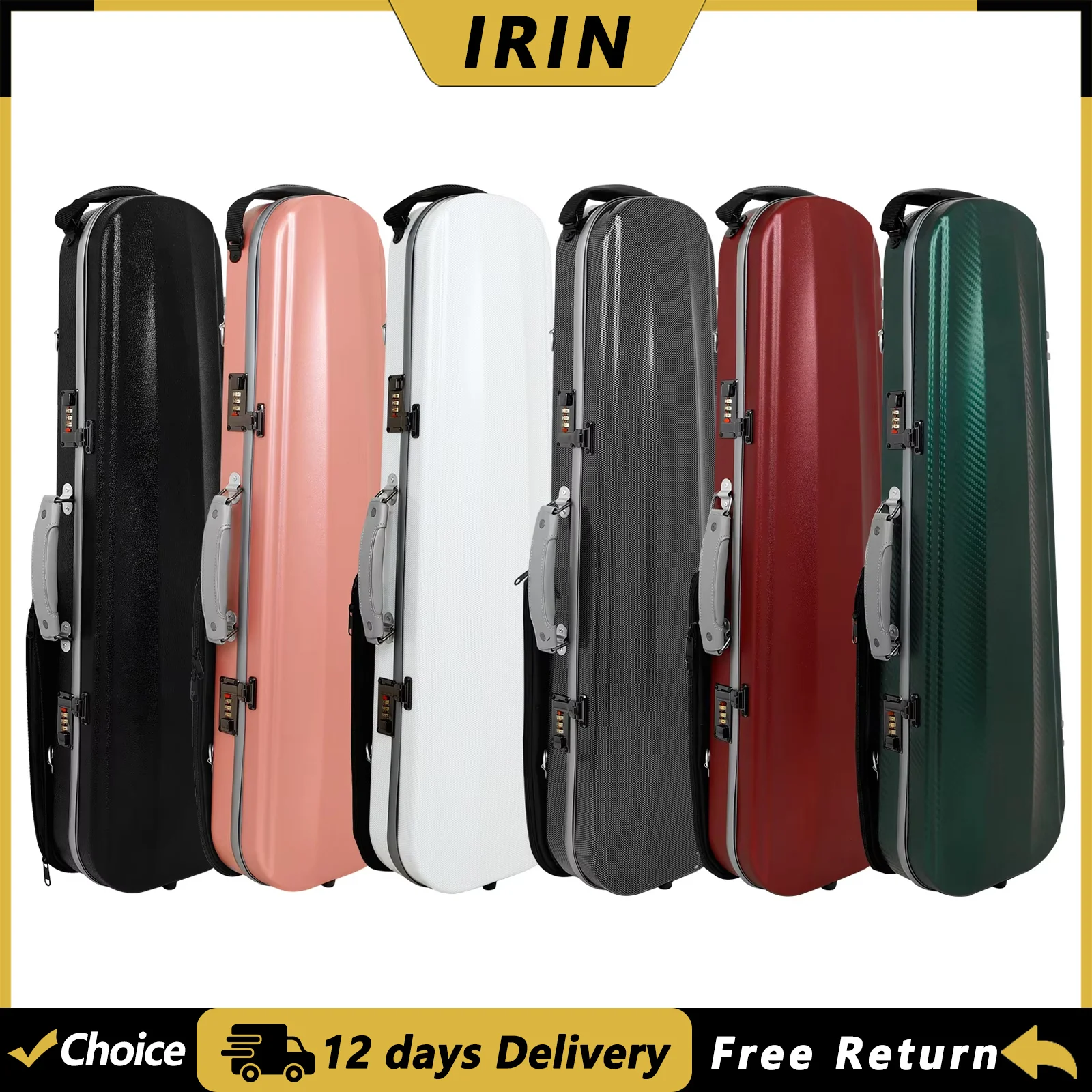 IRIN 4/4 Violin Case Carbon Fiber Box Double Shoulder Strap Bag Backpack with Combination Lock Hygrometer Violin Accessories