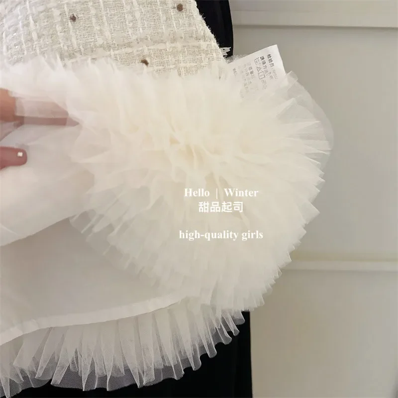 Girls' Clothes 18M-8Y Children's Little Flavor Heavy Industry Pearl Puffy Garment Baby Cake Vest Dress