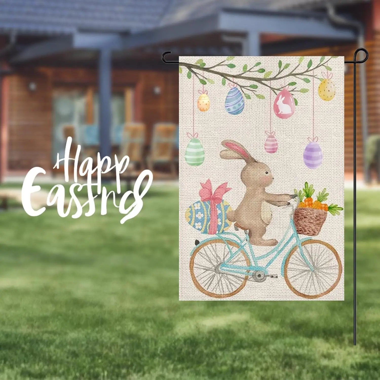 Happy Easter Garden Flag 12x18 Inch Double Sided Outside, Bunny Garden Flag Decoration Burlap Yard Flag WWP zzo