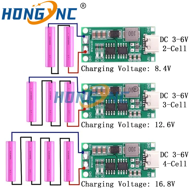 Multi-Cell 2S 3S 4S Type-C To 8.4V 12.6V 16.8V Step-Up Boost LiPo Polymer Li-Ion Charger 7.4V 11.1V 14.8V 18650 Lithium Battery