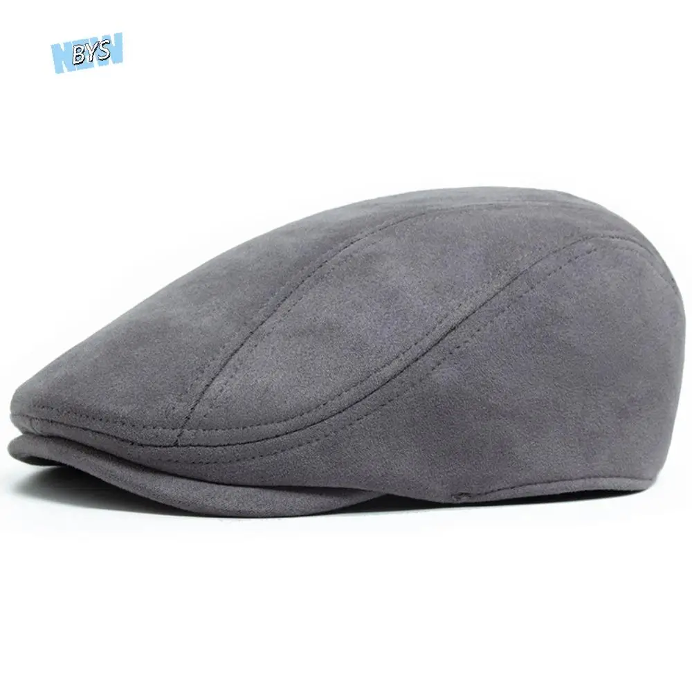 

Simple Short Brim Retro Forward Hat Keep Warm British Style Suede Painter Cap Casquette Windproof Peaked Cap Men