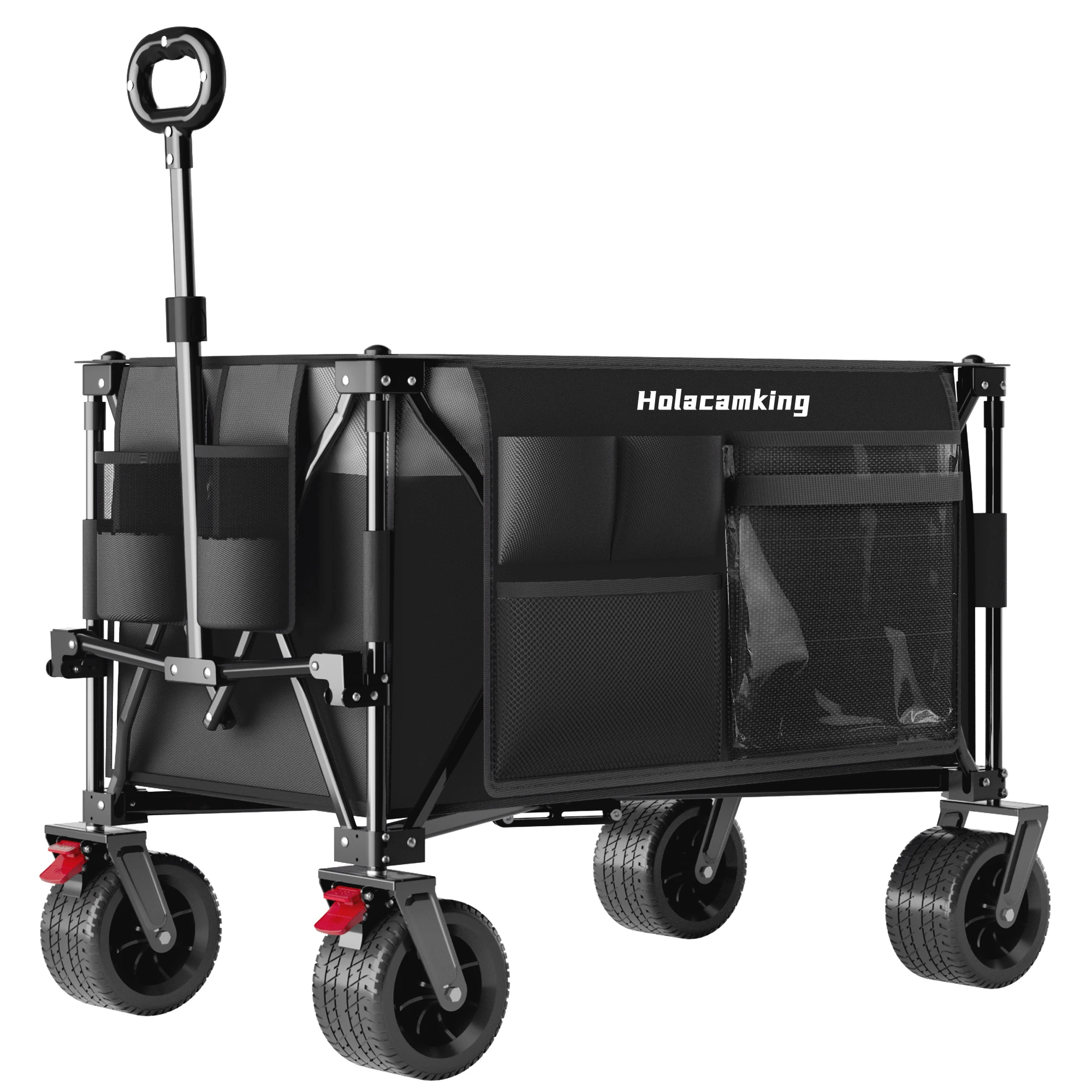 Multi-Functional Pull Folding Wagon Cart with Flexible Handle & Canopy, Heavy Duty Utility Cart with 7