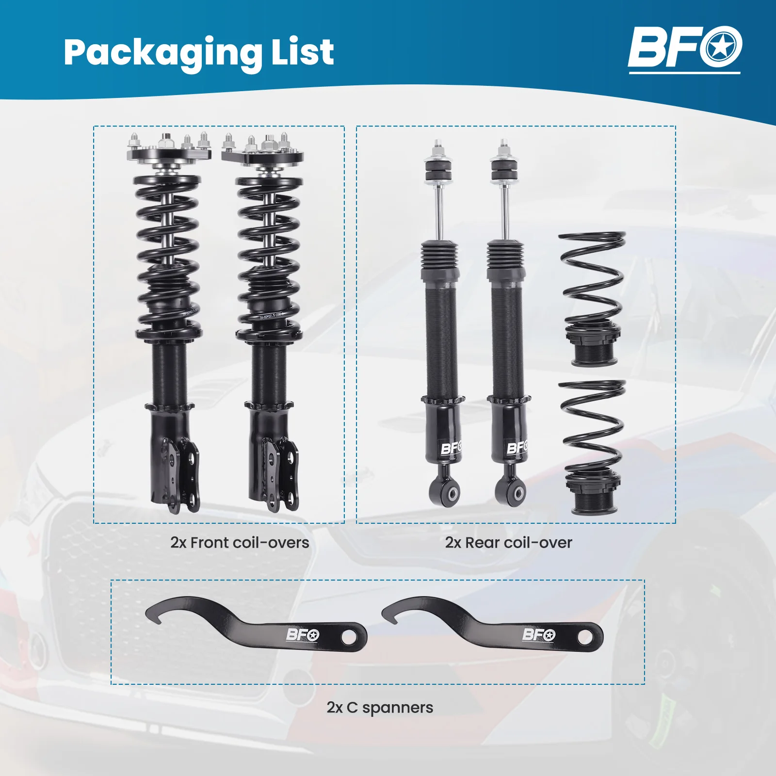 BFO Coilovers Struts สําหรับ FORD MUSTANG 99-04 Suspension Kit ปรับความสูง Coilovers Suspension Lowering Kit