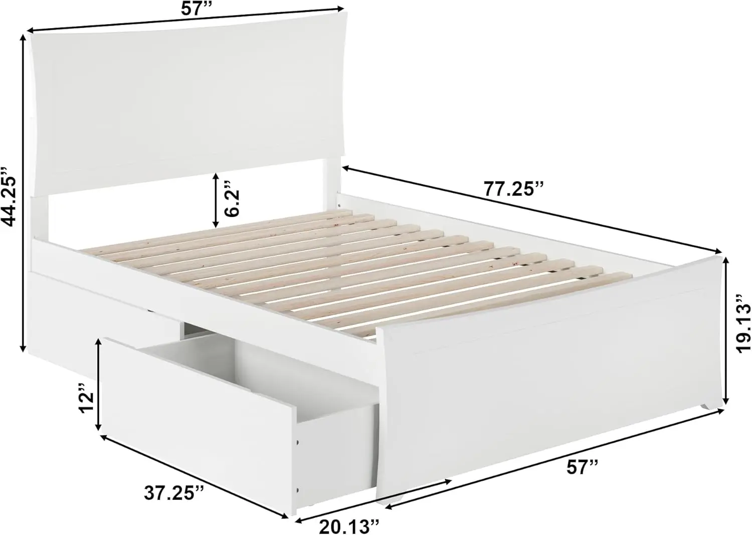 Metro Full Size Platform Bed With Matching Footboard & Storage Drawers In White