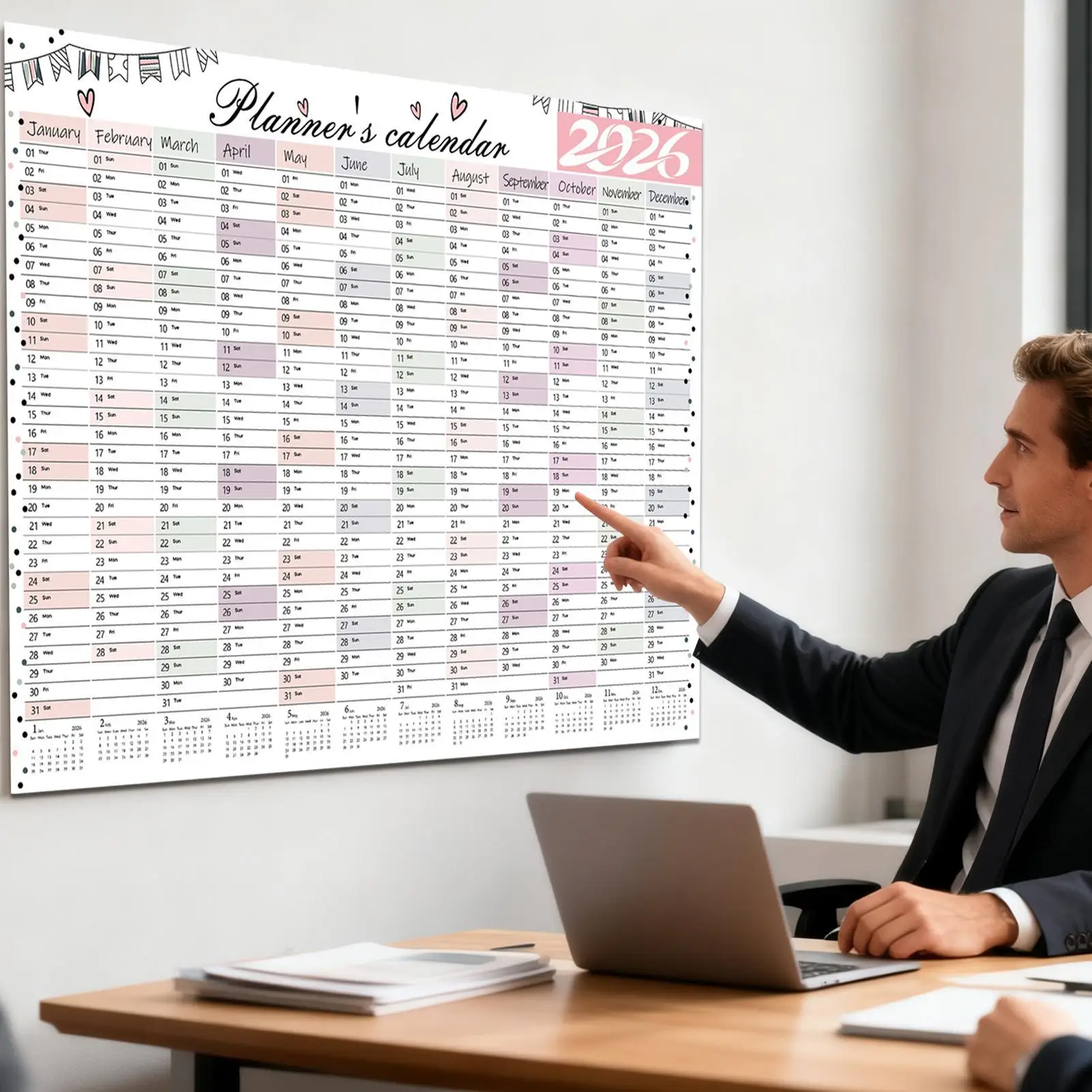Monthly Wall Calendar 2026 Home Decor With Sticker Vertical January-December Wall Calendars For Office Living Room Classroom