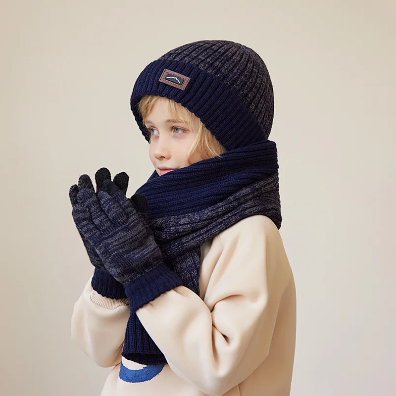 Toddler Boys Cute coreano Warm Kids Hat + sciarpa + Glove 3PCS Bonnet Cute pompon cappelli lavorati a maglia accessori per neonati caldi all'aperto