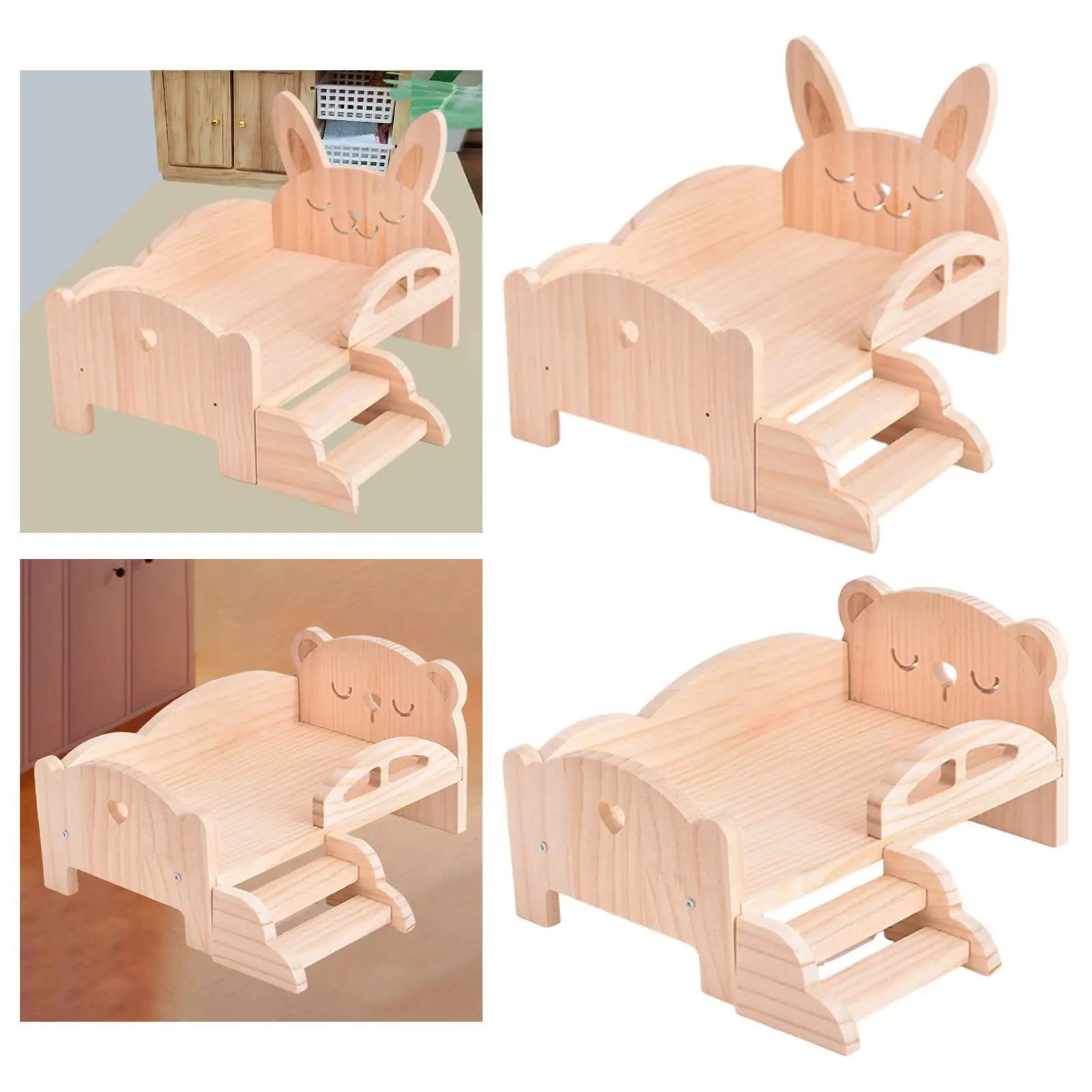 

Wooden Miniature Bed for BJD Dolls Cartoon Photo Props Wooden Furniture