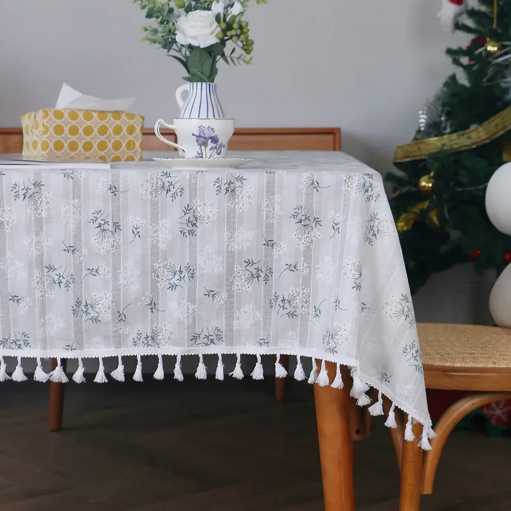 Boho Style Daisy Tassels Floral Tablecloth,Tea Table Decoration,Rectangle Table Cover For  Kitchen Dining Room Party Picnic