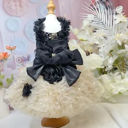 Fashion Sexy Black Roseflower Puppy Dog Clothing Sequin Lace Sling Princess Dress For Small Medium Dog Chihuahua Pet Dog Clothes