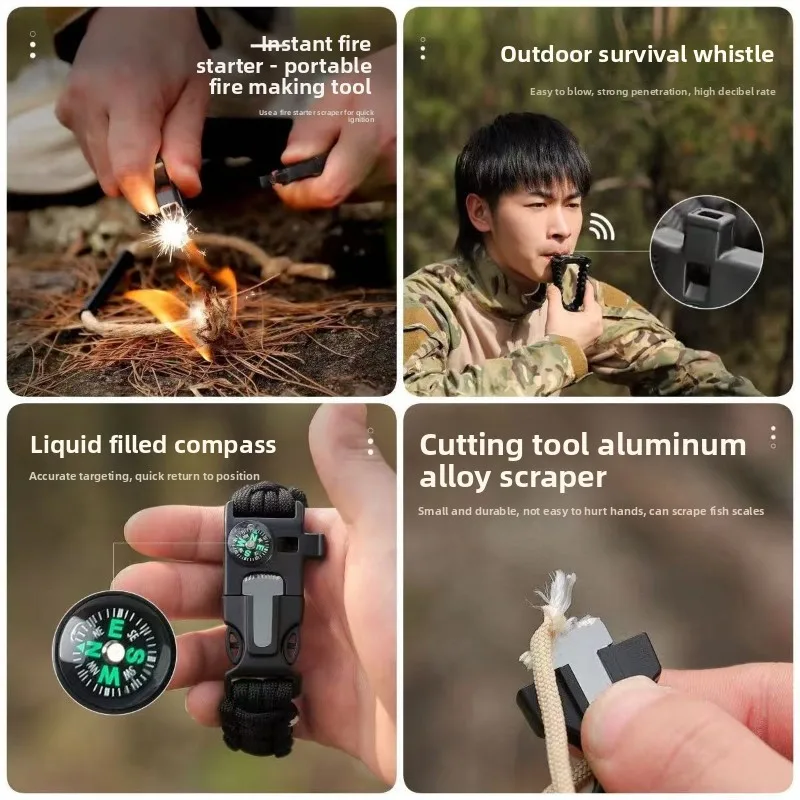متعددة الوظائف 7 الأساسية سوار Paracord مع البوصلة بقاء حبل للتخييم في الهواء الطلق المشي لمسافات طويلة الإنقاذ في حالات الطوارئ التكتيكية والعتاد #2