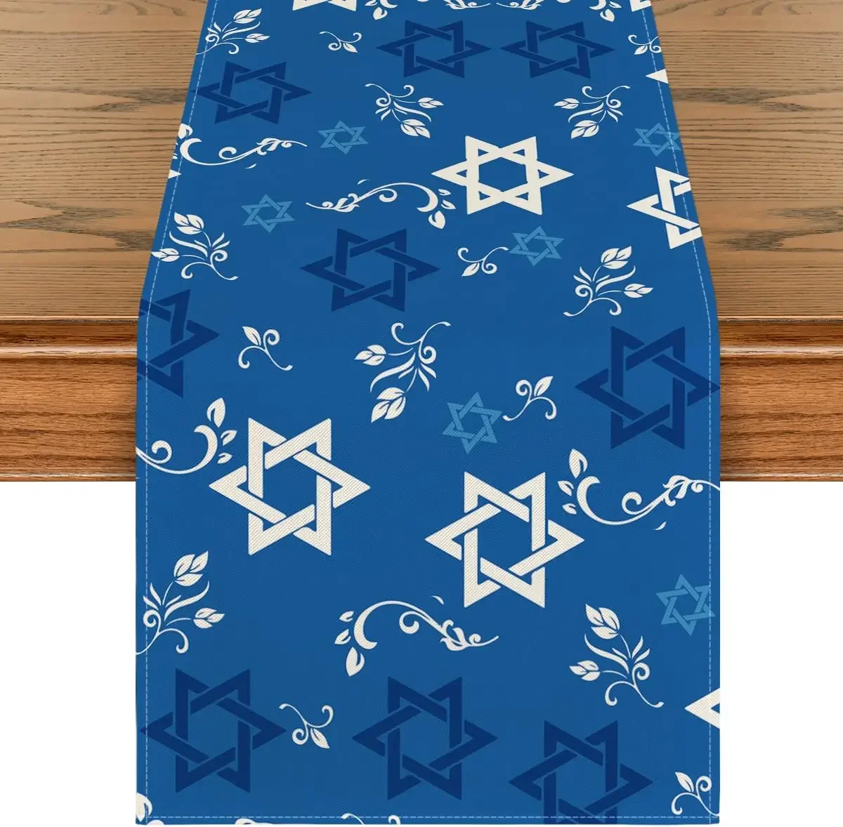الأزرق السداسية تمر الكتان الجدول العدائين ديكور للطاولات نجمة داود اليهودية الشمعدان هانوكا الجدول العدائين زينة الحفلات #1