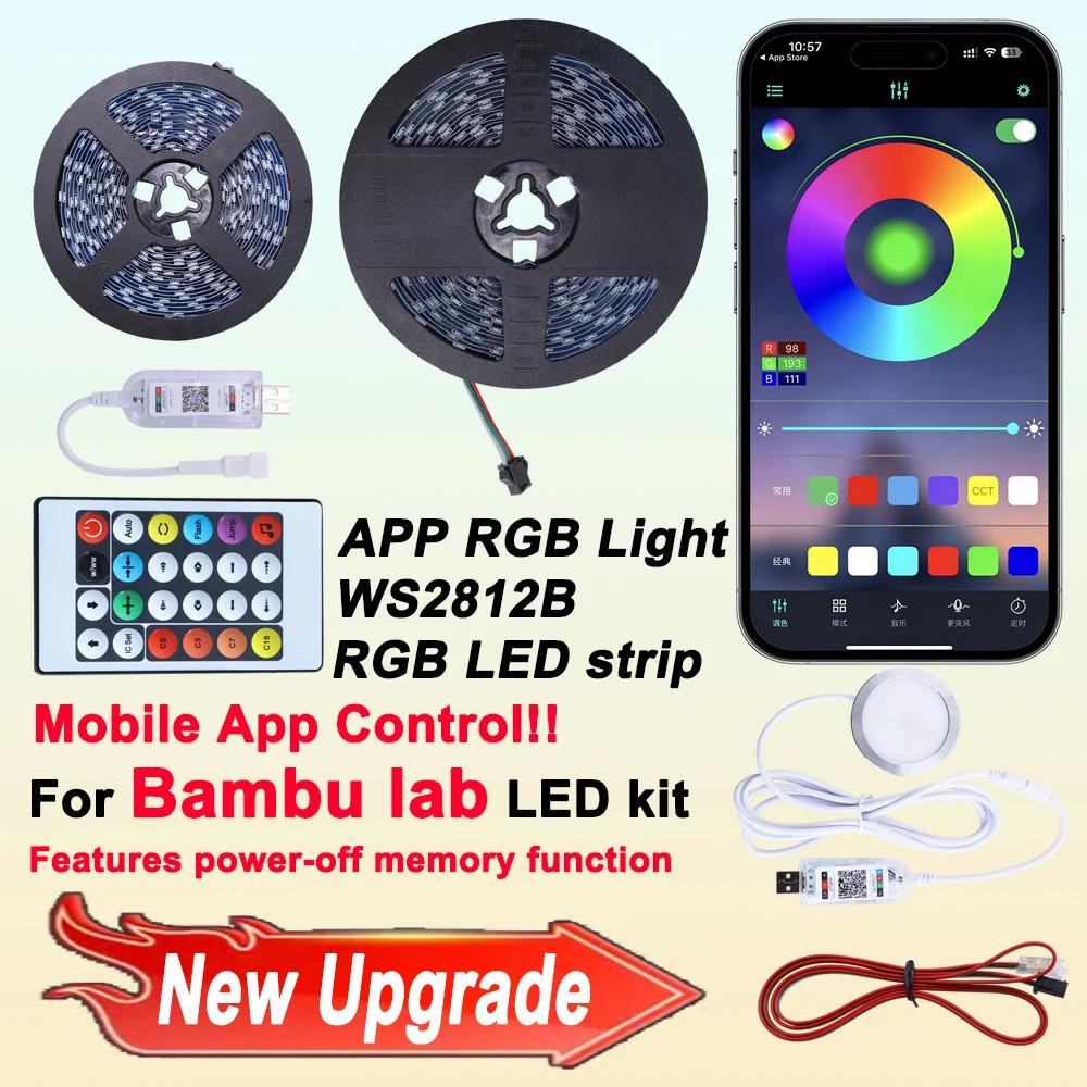 

For Bambu Lab Led Lamp Kit 001 APP Controlled Bluetooth RGB Light Kit Led Light Parts Model 3d Printing Parts accessories