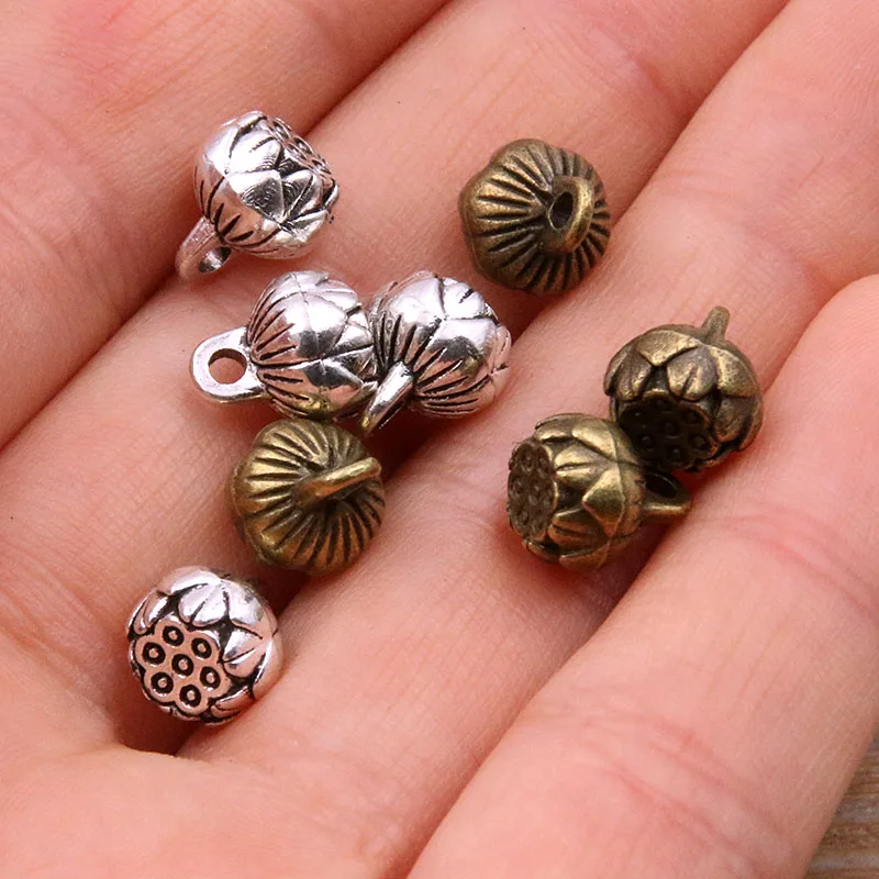 20PCS 8*9mm Metal Alloy 2 Color 3D Lotus Flower Charms Plant Pendants For DIY Necklace Bracelet Jewelry Making Findings