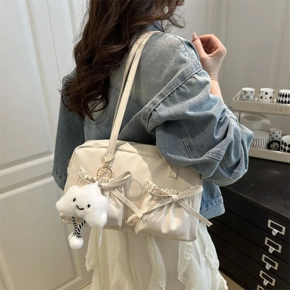 

Vintage French Style Bow Bowling Bag Elegant Bowknot Boston Shoulder Bag Casual Large Capacity Women Handbags Girls