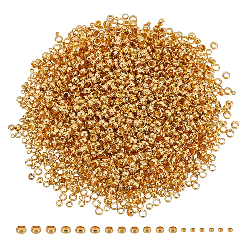 3000pcs Round Crimp Bead 1.5/2.5/3mm Long Golden Spacer Beads Rondelle Bead Tiny Metal Round Loose Beads for DIY Bracelet