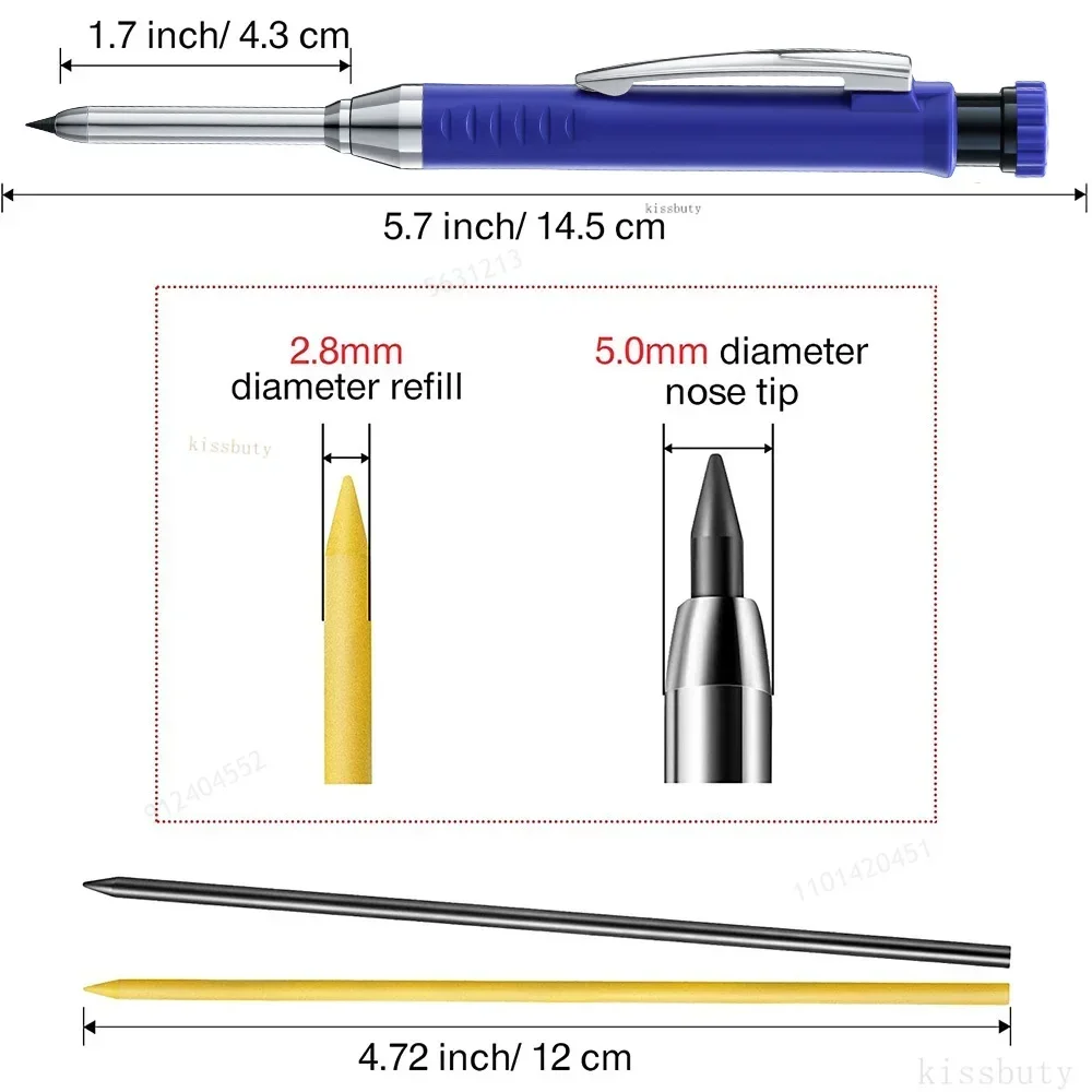 Solides Zimmermannsbleistift-Set, Holzbearbeitungswerkzeuge, Druckbleistift, 5 Farben, Nachfüllung, Bau- und Job-Werkzeuge, Zimmerei-Markierungsreißer