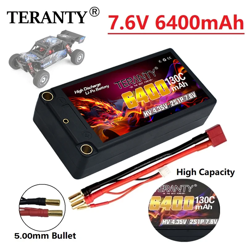 

TERANTY 2S1P 7.6V 6400mAh HV Shorty Lipo 2S Battery 130C/260C RC Battery with 5mm Bullet For 1/10 RC Car Race Boat Tank Parts