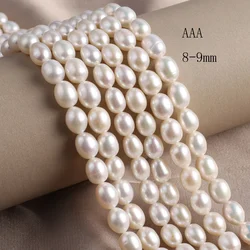 Natural Freshwater Pearl Beaded AAA 8-9mm Rice Shape Punch Loose Beads for Make Jewelry DIY Bracelet Necklace Accessories