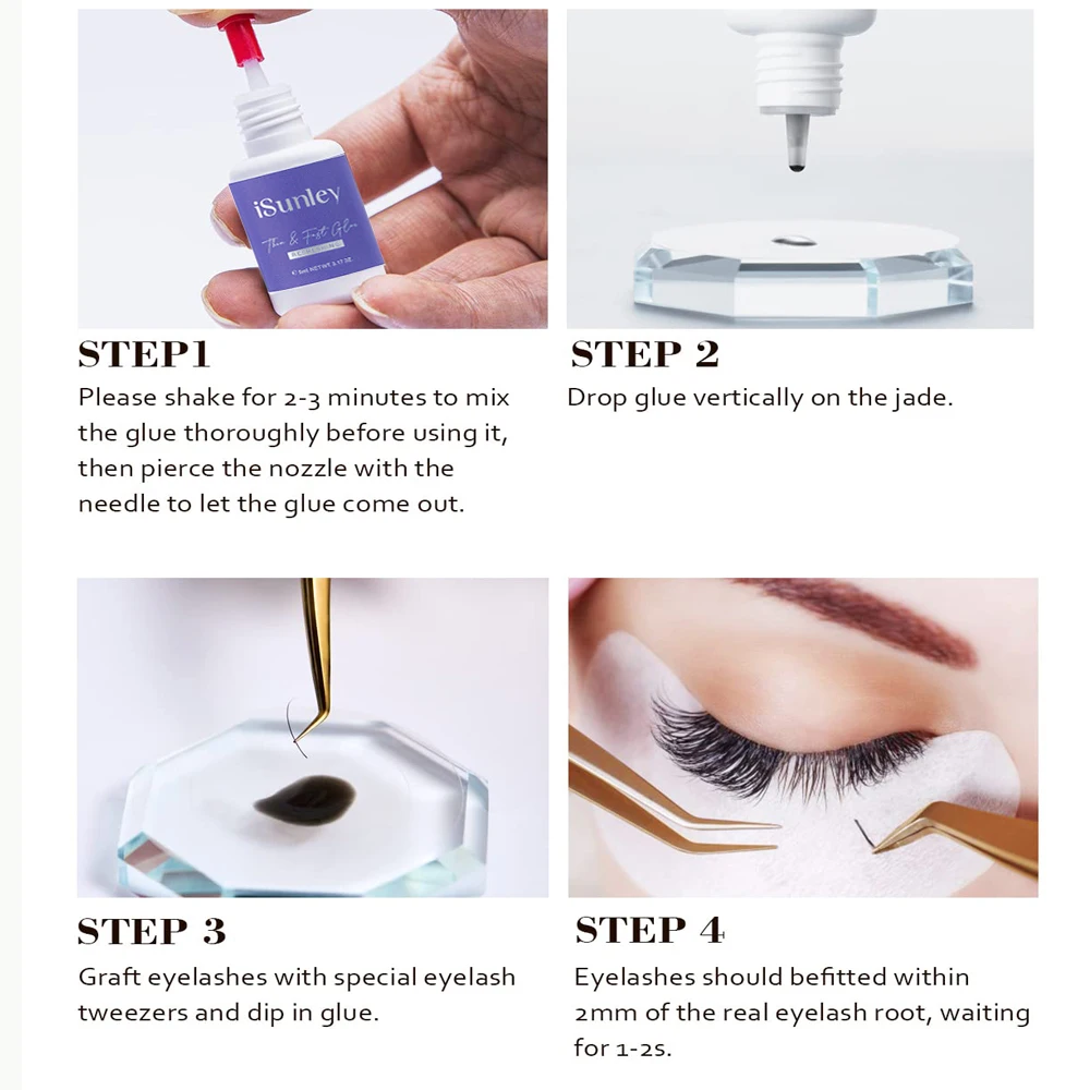 Isunley colle à cils 1 seconde séchage rapide Ultra mince Flexible faible fumée dure 6-7 semaines forte tenue Extensions de cils professionnelles