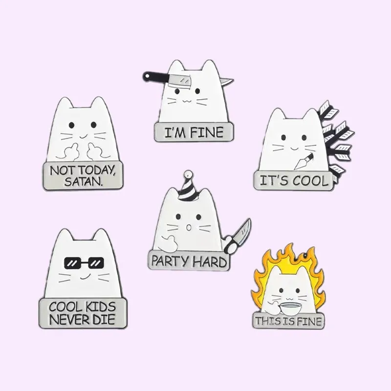 Custom Cute Animals Enamel Pin NOT TODAY SATAN I'M FINE Cat Pattern Brooch Backpack Clothing Lapel Badge Jewelry Gifts Wholesale